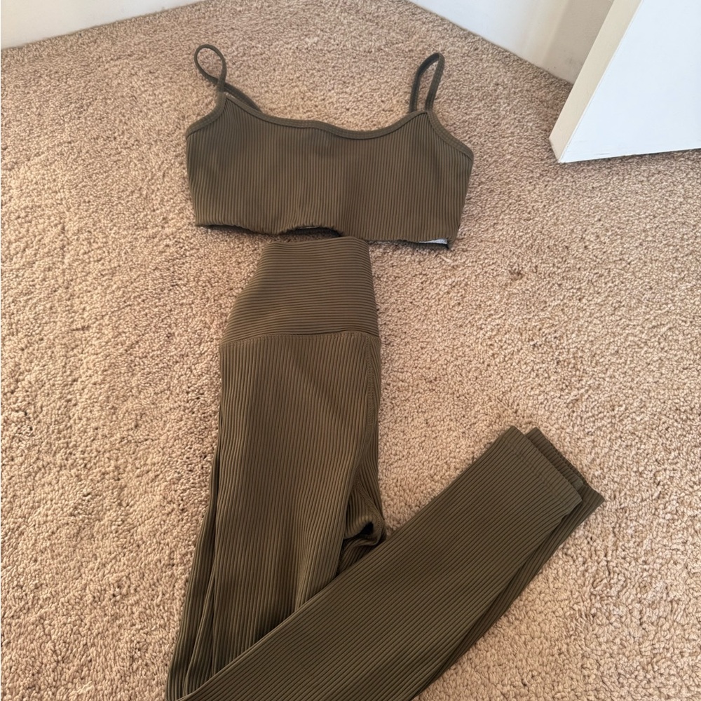 Year of Ours Ribbed Olive Green Workout Set